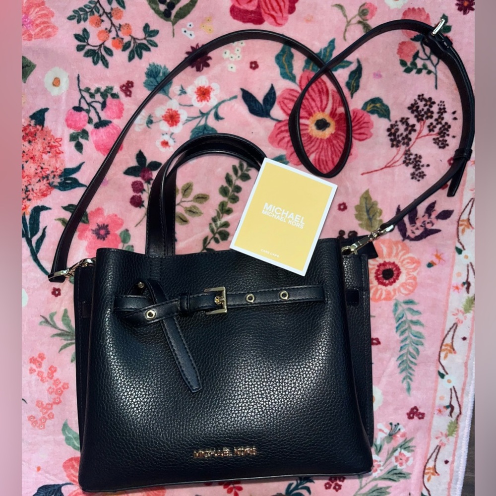 MICHAEL KORS EMILIA SMALL SATCHEL SHOULDER CROSSBODY BAG $398 black